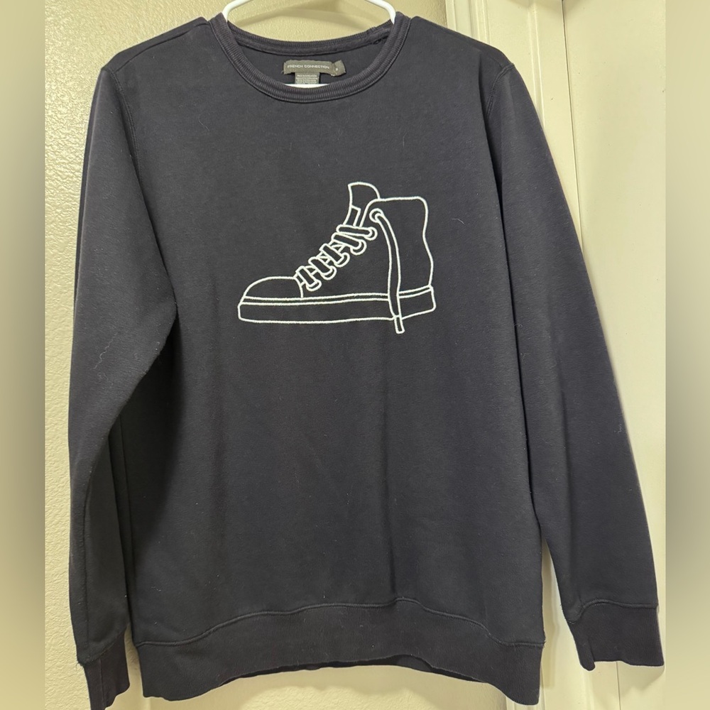 French Connection Black Crewneck Sweater with Sneaker Design